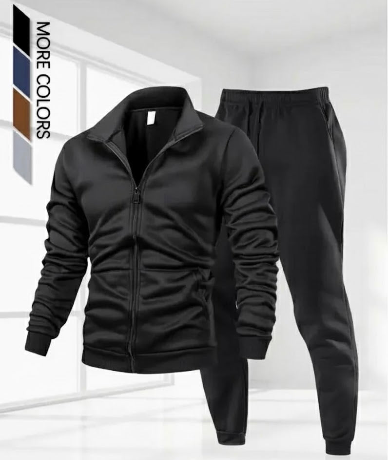 2 Pcs Men's Fleece Plain Zipper Track Suit